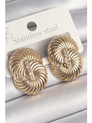 İsmiyle Al Pirinç Gold Renk Zirkon Taşlı Sarmal Model Kadın Küpe