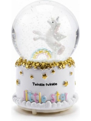 Tbl Dekor Pilli Işıklı Müzikli Kar Küresi–pony At Figürlü Eğlenceli Masaüstü Biblo, LED Aydınlatmalı Dekoratif Hediyelik Kar Küresi