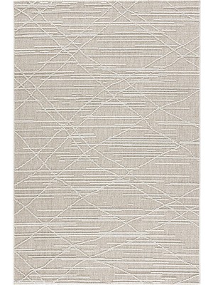 Koza Halı Alba Bej Krem Geometrik Çizgili Tozumaz Salon Koridor Balkon Teras Bahçe Oturma Odası Halısı 19232A