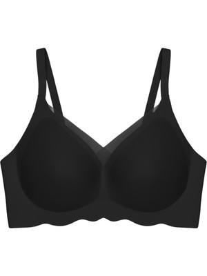 Cottonhill Seamless Bra - Touch | Siyah Lazer Kesim Dikişsiz Tül ve Dalga Detaylı Balensiz Kadın Sütyen