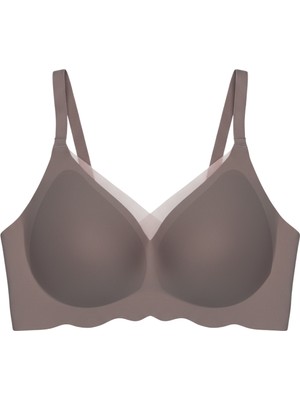 Cottonhill Seamless Bra - Touch | Kahverengi Lazer Kesim Dikişsiz Tül ve Dalga Detaylı Balensiz Kadın Sütyen