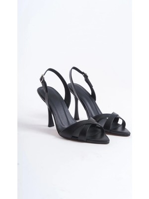 Manzo Jesien Hakiki Deri Bantlı Tokalı Kadın Topuklu Ayakkabı