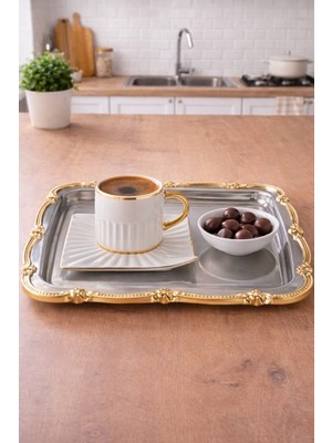 Zucci Home Metal 4'lü Kare Kordon Servis Tepsisi 23X23 cm | Modern ve Dekoratif Sunum Tepsisi