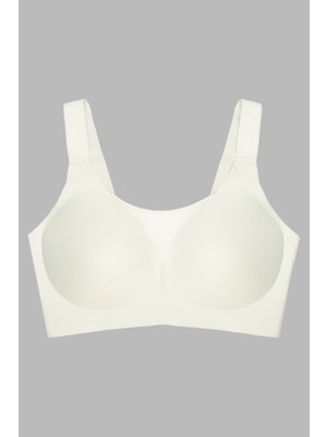 Cottonhill Seamless Bra - Forme | Krem Lazer Kesim Dikişsiz Toparlayıcı Büyük Tüllü Beden Kadın Sütyen