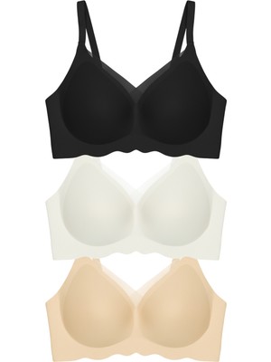 Cottonhill Seamless Bra - Touch | Lazer Kesim Dikişsiz Tül ve Dalga Detaylı Balensiz Kadın Sütyen 3'lü Paket