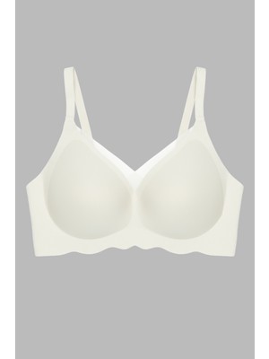 Cottonhill Seamless Bra - Touch | Krem Lazer Kesim Dikişsiz Tül ve Dalga Detaylı Balensiz Kadın Sütyen