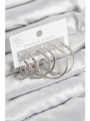 İsmiyle Al Pirinç Halka Model Gümüş Renk Kadın Set Küpe