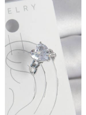 İsmiyle Al Pirinç Gümüş Renk Zirkon Taşlı Kalp Model Kadın Kıkırdak Küpe