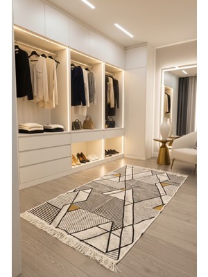 Lorvian Noletti Modern Geometrik Desenli Çift Taraflı Ince Hafif Makinede Yıkanabilir Kilim