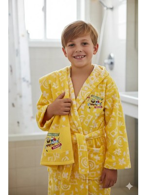 Özdilek Lisanslı Çocuk Bornoz Sponge Bob Fine and Fancy Sarı Free Set 7-8 Yaş