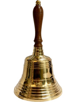 Hediye Fikri Okul Çanı Pirinç Özel El Zili 23X12 cm Ahşap Saplı Klasik El Çanı