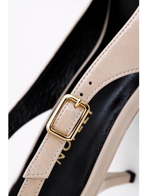 Nope21 Steel Bej Hakiki Topuklu Ayakkabı