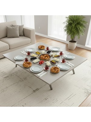 Ratemo Mobilya Ratemo Katlanır Metal Ayaklı Yer Sofrası 89X119 cm – Modern Dikdörtgen Çok Amaçlı Masa – Beyaz