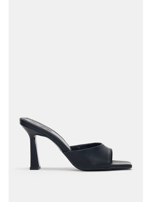 Selin Shoes Elmar Küt Burun Kadın Topuklu Ayakkabı- Siyah