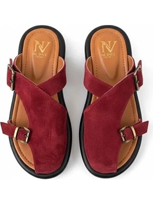 Ne&Ve Shoes Süet Hakiki Deri Iki Tokalı Kadın Sabo Terlik