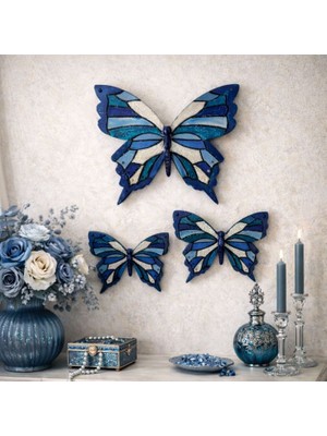 Uretti - Hülya 6683 1987 El Yapımı Kelebek Model 3'lü Duvar Süsü / Dekoratif Obje - 20X17CM