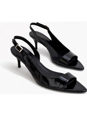 Nope21 Steel Siyah Hakiki Deri Topuklu Ayakkabı