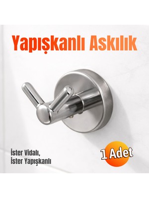 Badem10 A18108Y (1 Adet) Kendinden Yapışkanlı Ikili Krom Askılık Vidalı Yapışkanlı Banyo Askılığı