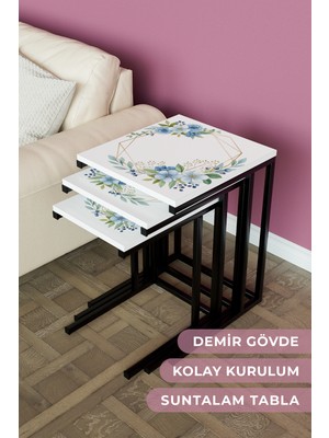 Hediyeler Kapında "aquaflo" 3'lü Metal Zigon Sehpa Takımı Metal Ayak Yan Sehpa Seti