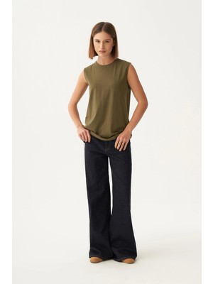 ALLDAY Haki-Bisiklet Yaka Kolsuz Pamuklu T-Shirt