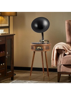 CoverZone Vintage Dik Gramofon Plak Çalar – Bluetooth 4.2, USB Oynatma, Fm Radyo, Dijital Ekran, Uzaktan Kumandalı Ahşap Gövde ve Çoklu Hoparlörlü Müzik Sistemi | SP1806
