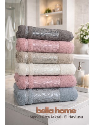 Bella Home Orta Jakarlı El & Yüz Havlusu | 50X90 cm | 6 Adet | %100 Pamuk | Şık & Kullanışlı | Yumuşak ve Emici