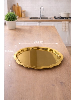 Zucci Home Ovaldi 4'lü Gold Metal Servis Tepsisi 25,5X19,5 cm | Modern ve Dekoratif Sunum Tepsisi