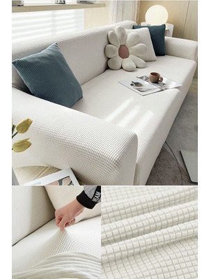 Faiend Krem Rengi Likrali Esnek 3 Kişilik Koltuk Örtüsü Streç Lastikli Çekyat kanepe kılıfı Modern Koltuk Kılıfı