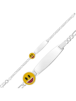 Gumush Kişiye Özel Gülen Emoji Gümüş Çocuk Künyesi
