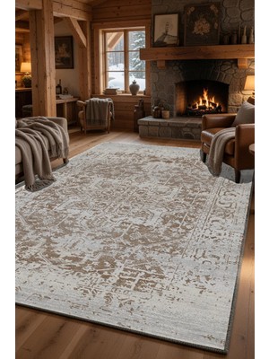 Kilim Home Vintage Etnik Desenli Bej Vizon Kilim Halı – Salon Oturma Odası Modern Eskitme Görünüm