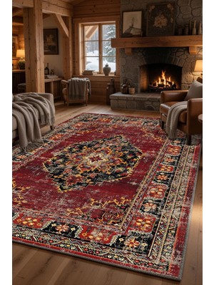 Kilim Home Otantik Anadolu Desenli Kırmızı Salon Halısı – Vintage Madalyonlu Klasik Dekoratif Halı