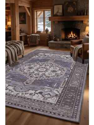 Kilim Home Anadolu Motifli Mavi Vintage Salon Halısı – Etnik Desenli Modern Dekoratif Halı