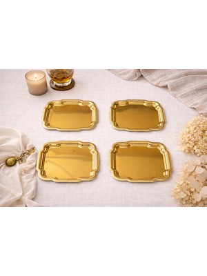 Zucci Home Metal 4 'lü Zarif Gold Servis Tepsisi 23X23 cm | Modern ve Dekoratif Sunum Tepsisi