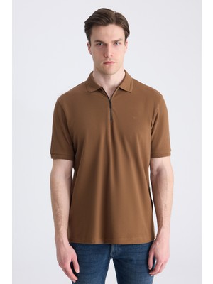 D'S Damat Ds Damat Regular Fit Kahverengi Pike Dokulu %100 Pamuklu T-Shirt 4HC140211214M