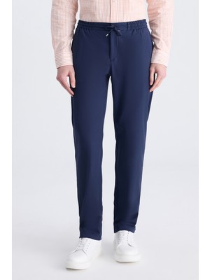 D'S Damat Ds Damat Relaxed Fit (Pilesiz) Lacivert Diyogonal Tencel™-Pamuk Karışımlı Likralı Jogger Pantolon 4HC03AD05321M