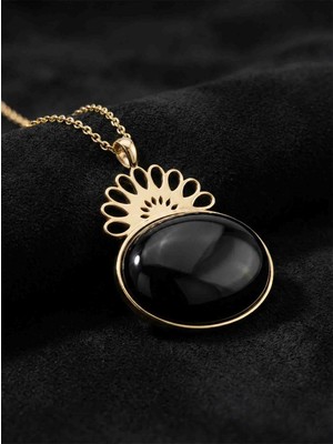 Erdobia 925 Ayar Gümüş Halef Dizisi Gözyaşı Kolyesi, Oniks Doğal Taşlı Elişi Telkari Gümüş Kolye