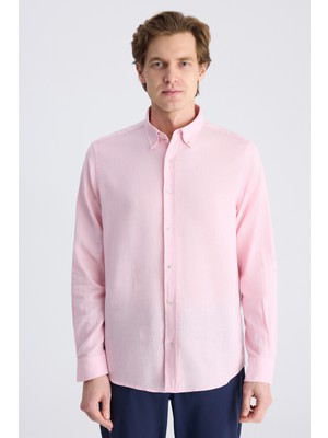 D'S Damat Ds Damat Comfort Pembe Armürlü %100 Pamuklu Gömlek 4HC02K8122652