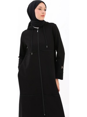 ALLDAY Siyah-Pis Dikişli Likralı Fermuarlı Hırka