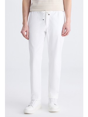 D'S Damat Ds Damat Relaxed Fit (Pilesiz) Beyaz Diyogonal Tencel™-Pamuk Karışımlı Likralı Jogger Pantolon 4HC03AD05321M
