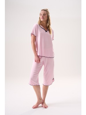 Evia Etoile Bambu Kısa Kol Kurdele Detaylı Kapri Takım