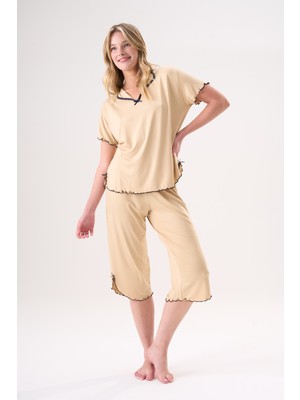 Evia Etoile Bambu Kısa Kol Kurdele Detaylı Kapri Takım