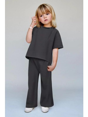Monila Kız Çocuk Pamuklu Bisiklet Yaka Geniş Paçalı Altüst Takım