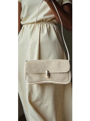 Amabel Jewelerys Mora Nubuk Kadın Kol Çantası Krem