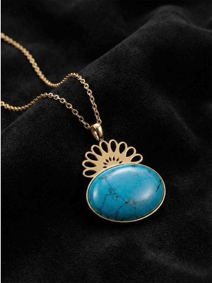 Roza Silver 925 Ayar Gümüş Halef Dizisi Gözyaşı Kolyesi, Firuze Doğal Taşlı Elişi Telkari Gümüş Kolye