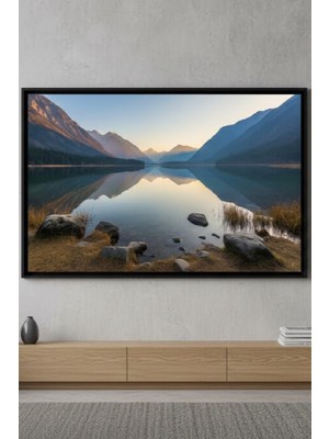 Safir Design Kristal Göl ve Dağ Yansıması Temalı Çerçeveli Tablo Panoramik Doğa Manzaralı Tablo