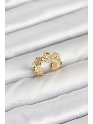 İsmiyle Al Pirinç Gold Renk Yonca Model Kadın Yüzük