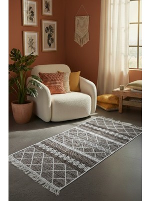 Lorvian Noletti Bohem Geometrik Desen Makinede Yıkanabilir Kilim Çift Taraflı Pratik ve Günlük Kullanıma Uygun Kilim