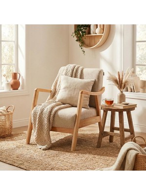 Zem Favela Bohem Berjer Natürel Ahşap, Sütlü Kahve