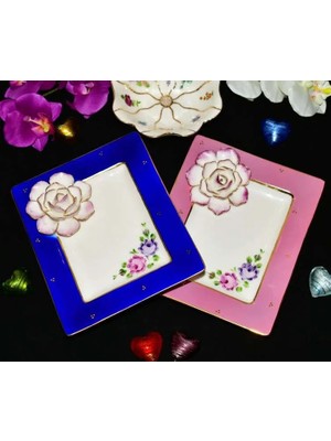 Manushum El Boyama Porselen Capodimonteli Dekoratif Tabak-Lacivert