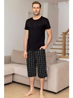 Aydoğan Erkek Civan Modal Bermuda Siyah Pijama Takım 0030